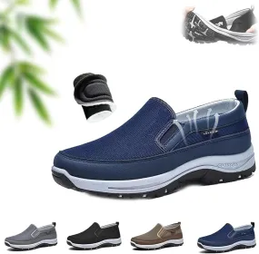 Orthowalkway Mens Shoes, Men's Comfortable Breathable Arch Support Slip-on Canvas Loafers, Outdoor Casual Non Slip Orthopedic Sneakers Flats Boat Shoes