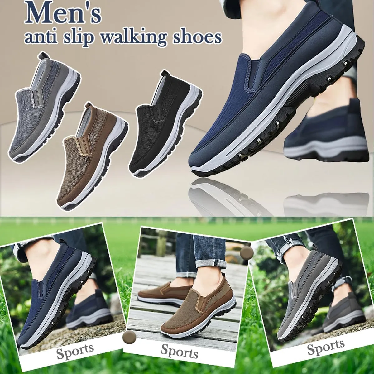 Orthowalkway Mens Shoes, Men's Comfortable Breathable Arch Support Slip-on Canvas Loafers, Outdoor Casual Non Slip Orthopedic Sneakers Flats Boat Shoes