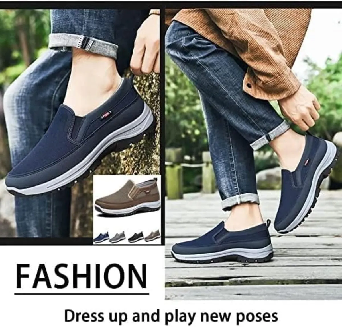 Orthowalkway Mens Shoes, Men's Comfortable Breathable Arch Support Slip-on Canvas Loafers, Outdoor Casual Non Slip Orthopedic Sneakers Flats Boat Shoes