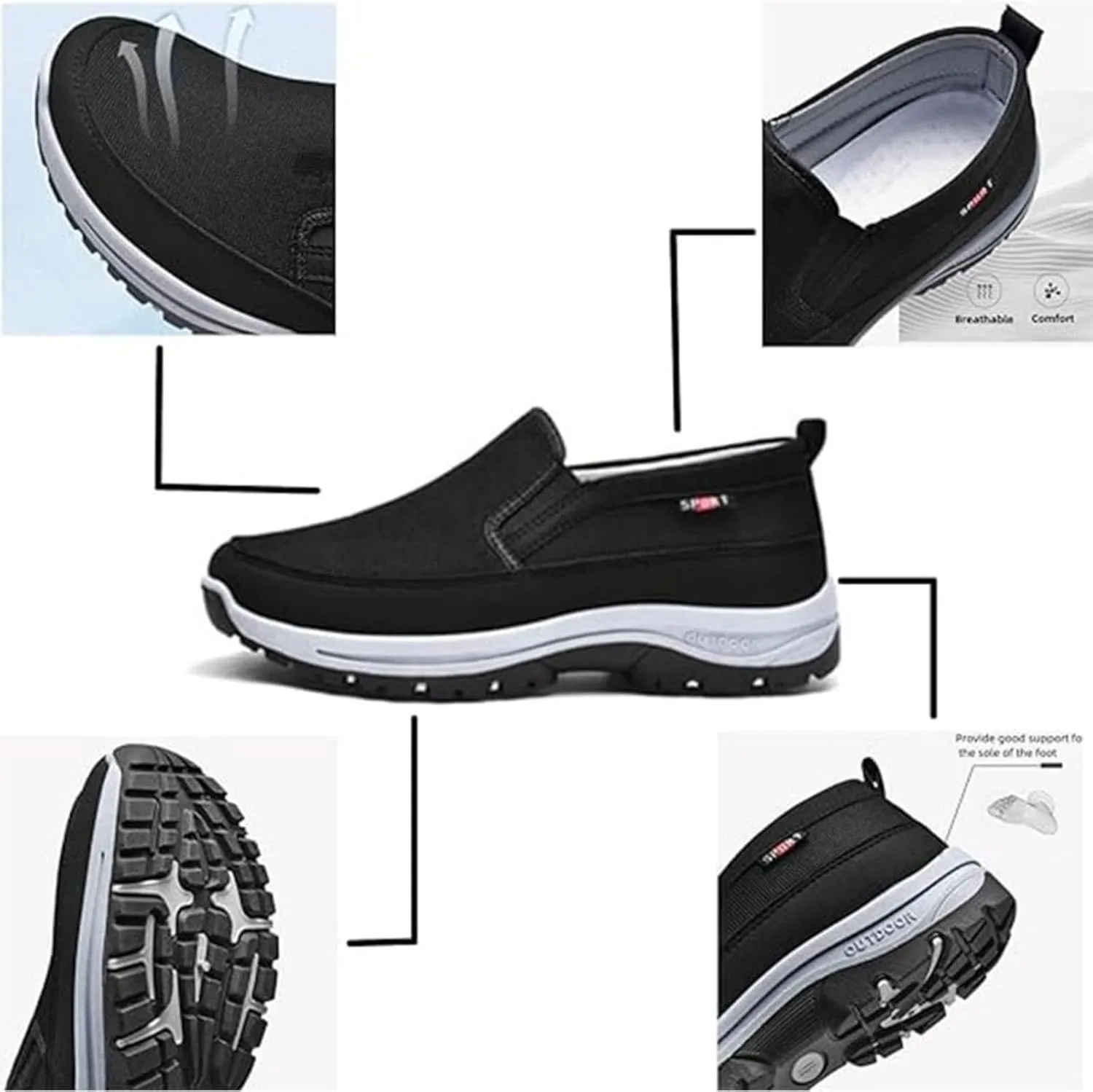 Orthowalkway Mens Shoes,Auguscare Shoes Men,Men's Arch Support Slip-on Canvas Loafers,Outdoor Casual Non Slip Orthopedic Sneakers Flats Boat Shoe for Elderly