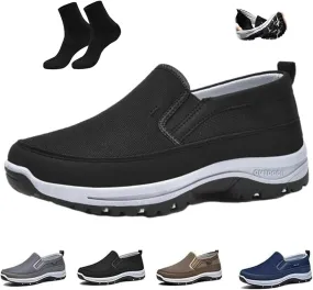 Orthowalkway Mens Shoes,Auguscare Shoes Men,Men's Arch Support Slip-on Canvas Loafers,Outdoor Casual Non Slip Orthopedic Sneakers Flats Boat Shoe for Elderly