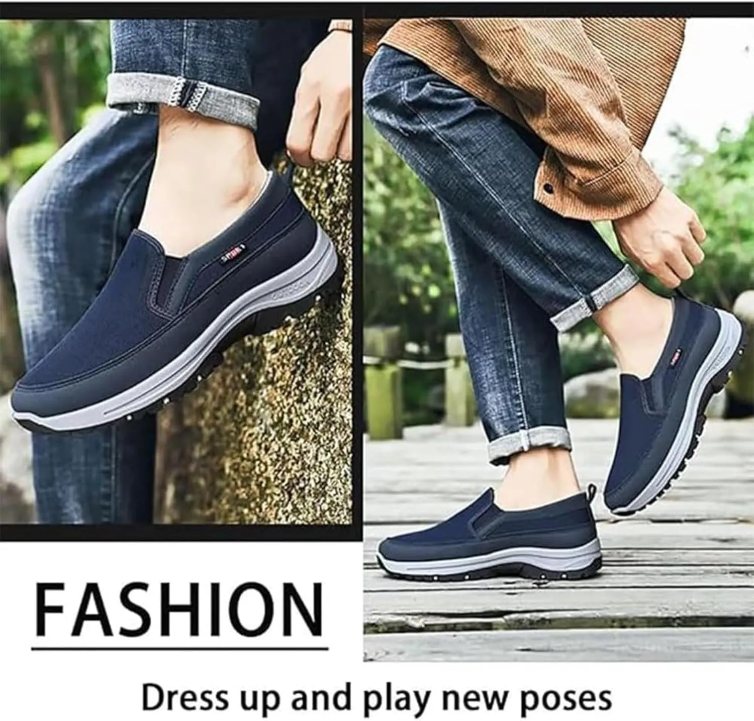 Orthowalkway Mens Shoes,Auguscare Shoes Men,Men's Arch Support Slip-on Canvas Loafers,Outdoor Casual Non Slip Orthopedic Sneakers Flats Boat Shoe for Elderly