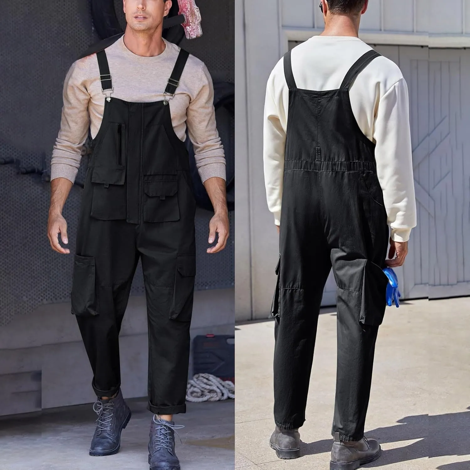 Overalls for Men Work Plus Size Baggy Cargo Pants Summer 2024 Trendy Coveralls Jumpsuits with Pockets