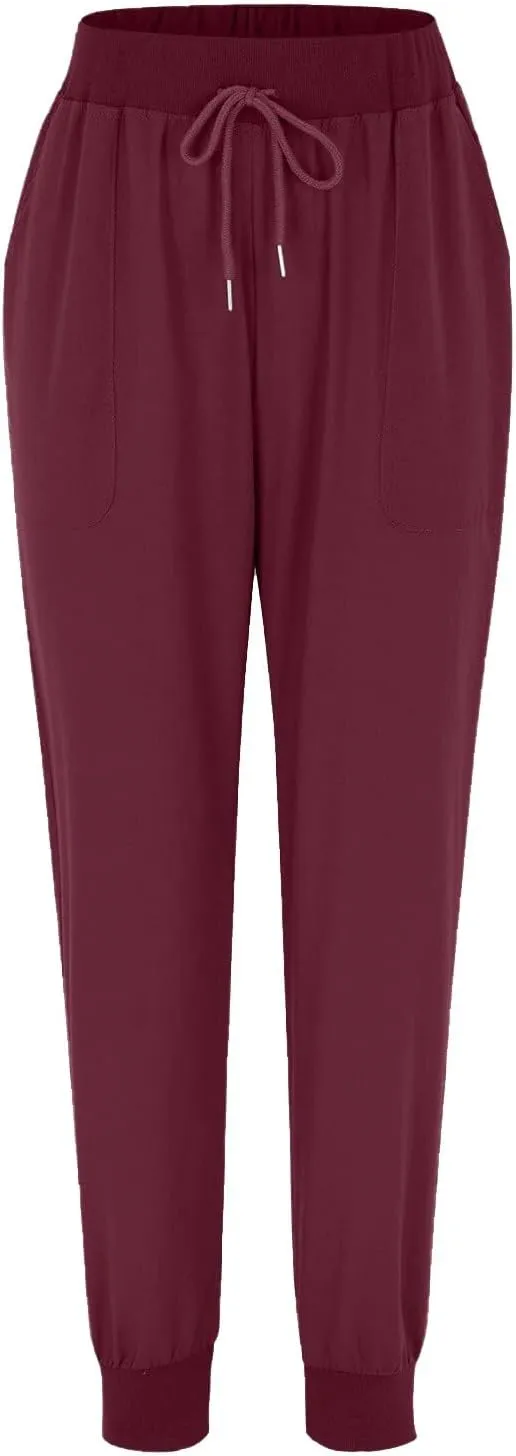 Pants for Women Trendy Drawstring 2025 Boho Beach Print Pants Solid Casual High Waist Stretch Trousers with Pockets