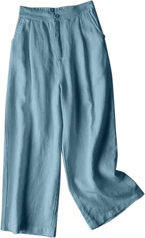 Pants for Women Wide Leg Casual Loose Summer Graphic Flowy High Waisted Linen Wide Leg Pants Plus Size Trousers with Pockets