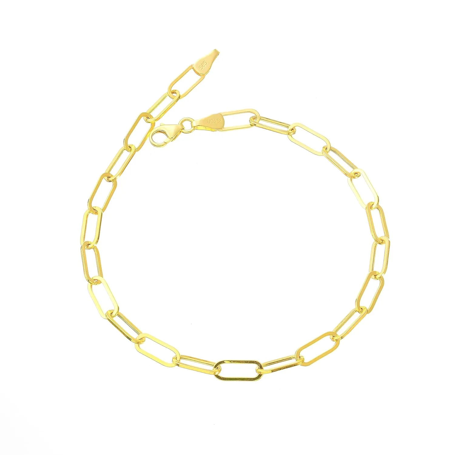 Paperclip Chain Bracelet, 14K Real Gold Paperclip Bracelet, Men And Women Bracelet, Handmade 14K Gold Chain Bracelet (14K - Yellow Gold, 6.5 inches)