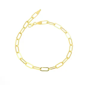 Paperclip Chain Bracelet, 14K Real Gold Paperclip Bracelet, Men And Women Bracelet, Handmade 14K Gold Chain Bracelet (14K - Yellow Gold, 6.5 inches)