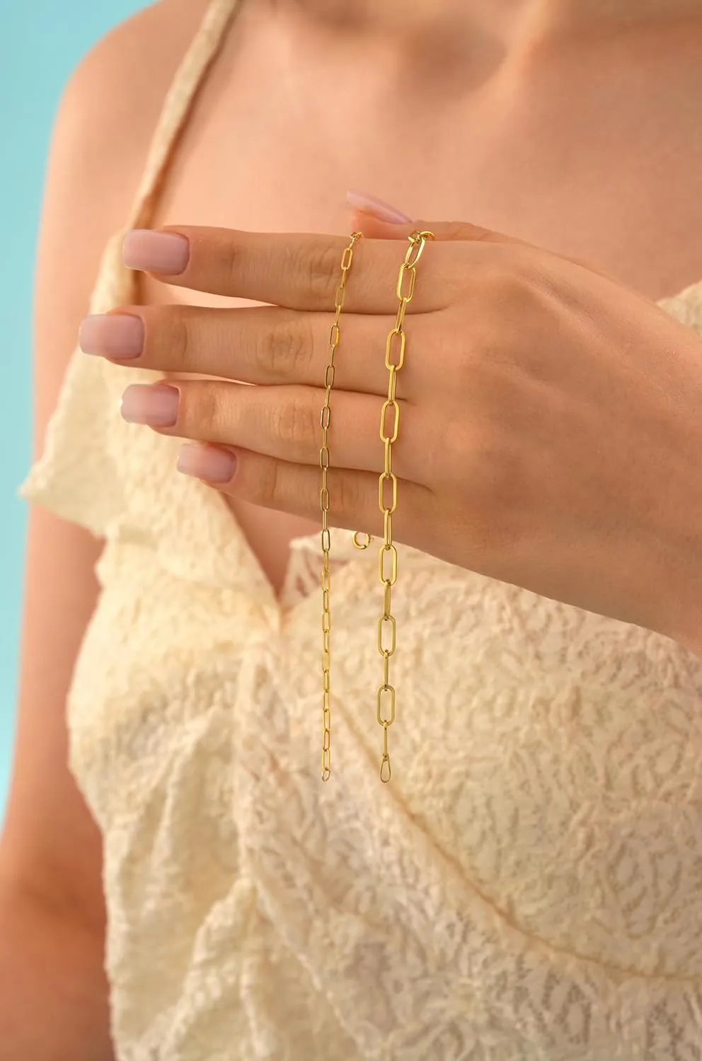 Paperclip Chain Bracelet, 14K Real Gold Paperclip Bracelet, Men And Women Bracelet, Handmade 14K Gold Chain Bracelet (14K - Yellow Gold, 6.5 inches)
