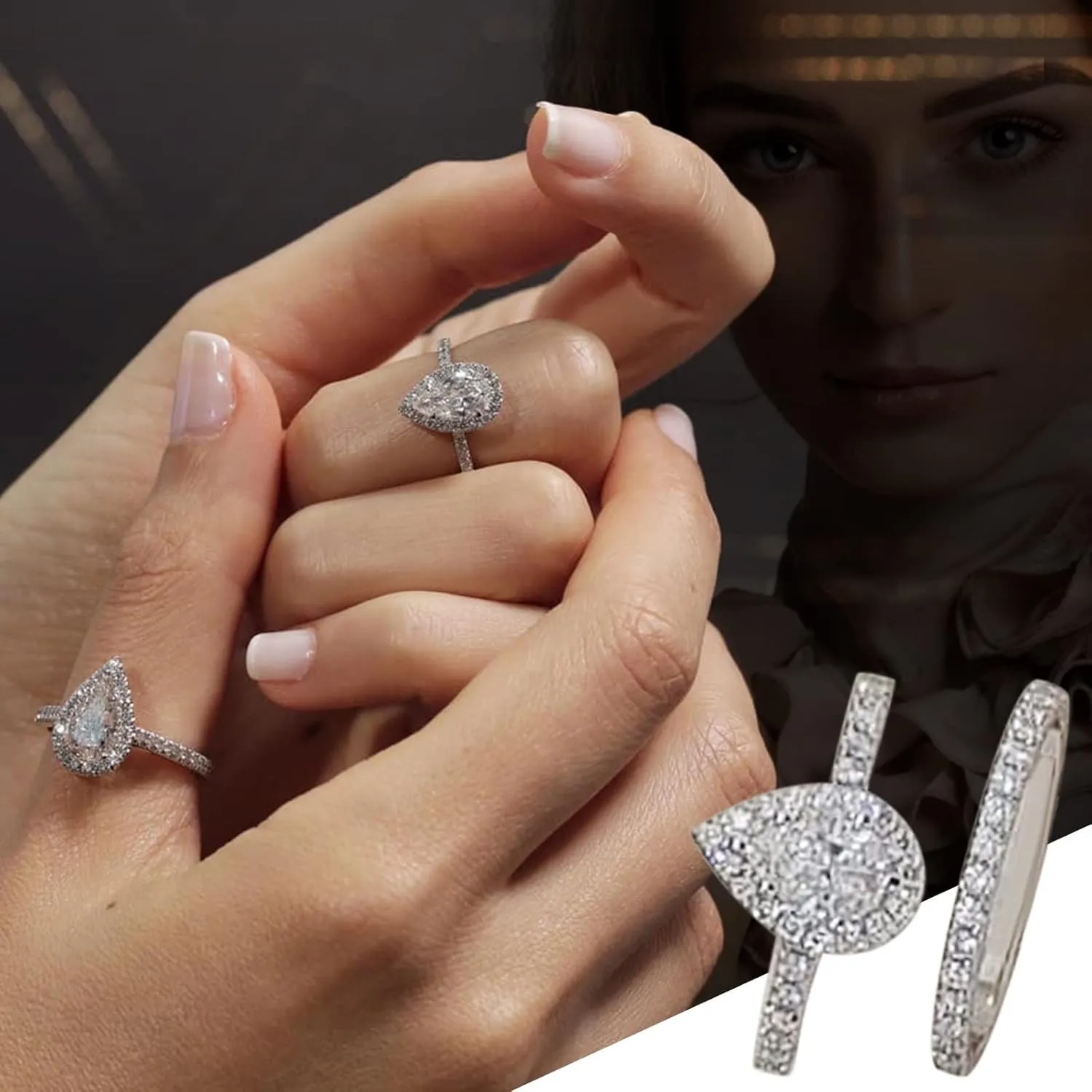 Pear Cut Wedding Band Bridal Ring Set for Women 925 Silver Engagement Exquisite Jewelry Sets Cubics Zirconia Rings