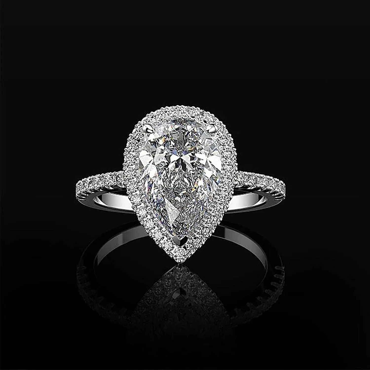 Pear Gemstone & Round Cubic Zirconia Ladies Solitaire Promise Bridal Teardrop Engagement Ring Set for Women