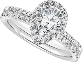 Pear Gemstone & Round Cubic Zirconia Ladies Solitaire Promise Bridal Teardrop Engagement Ring Set for Women