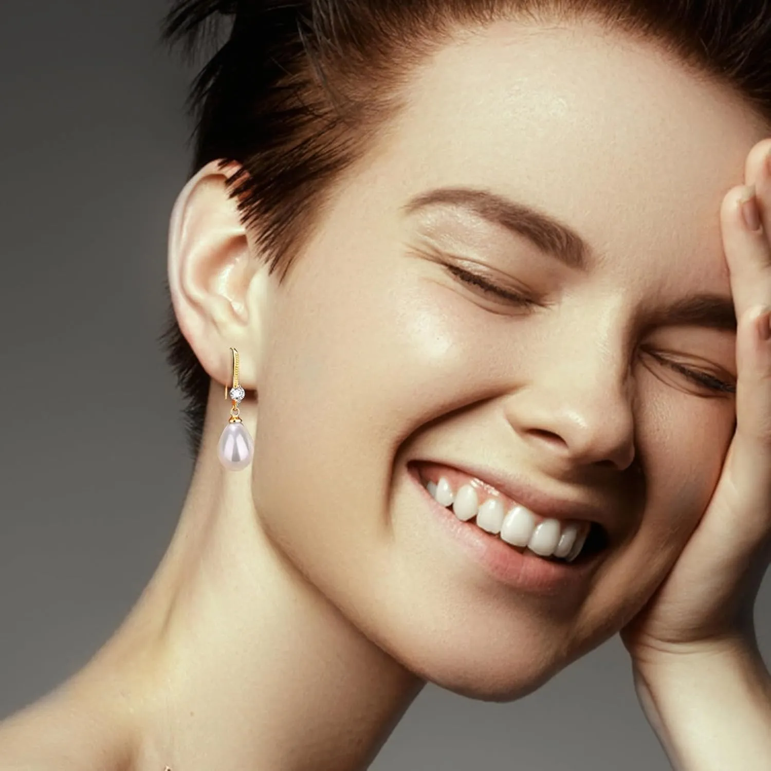 Pearl Drop Earrings for Women,Gold Plated Sterling Silver Pearl Dangle Earrings Wedding Birthday Party Jewelry Accessory Gift