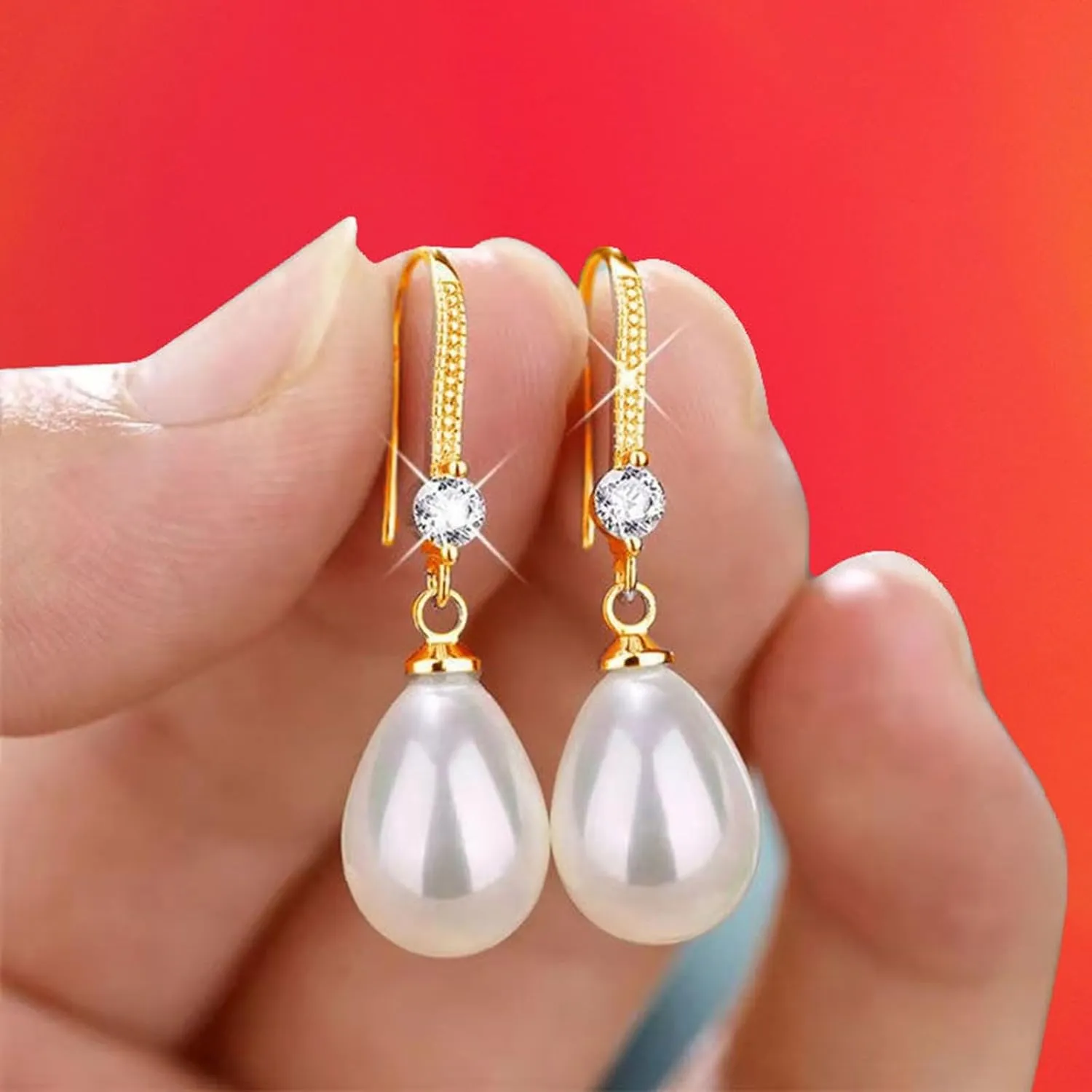 Pearl Drop Earrings for Women,Gold Plated Sterling Silver Pearl Dangle Earrings Wedding Birthday Party Jewelry Accessory Gift