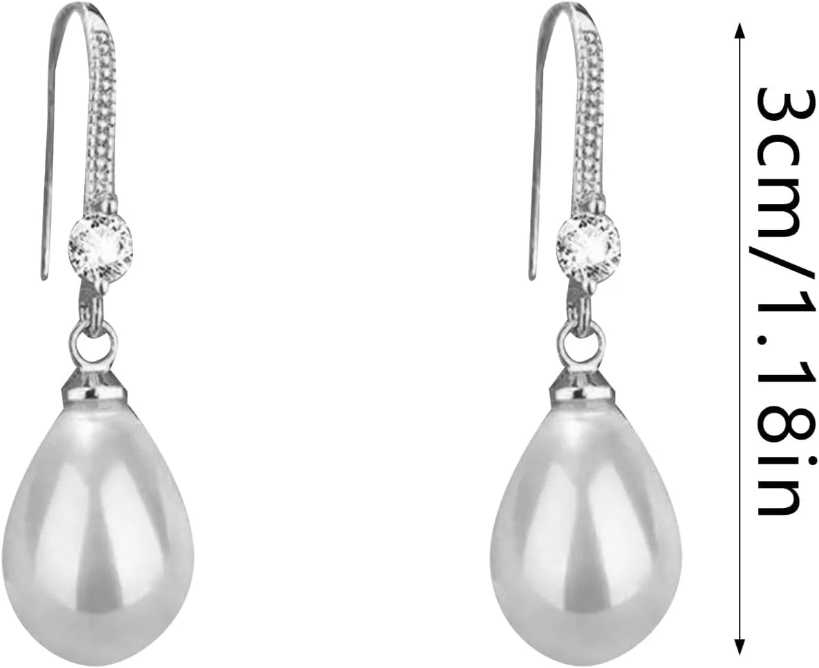 Pearl Drop Earrings for Women,Gold Plated Sterling Silver Pearl Dangle Earrings Wedding Birthday Party Jewelry Accessory Gift