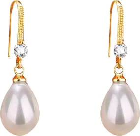 Pearl Drop Earrings for Women,Gold Plated Sterling Silver Pearl Dangle Earrings Wedding Birthday Party Jewelry Accessory Gift