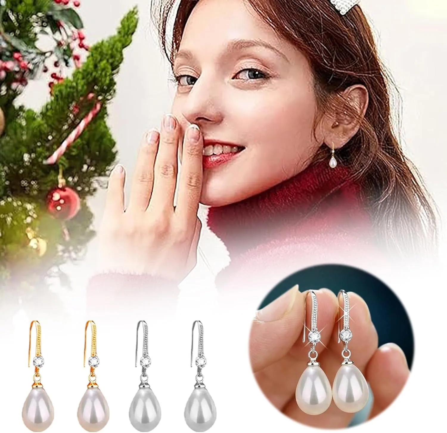 Pearl Drop Earrings for Women,Gold Plated Sterling Silver Pearl Dangle Earrings Wedding Birthday Party Jewelry Accessory Gift
