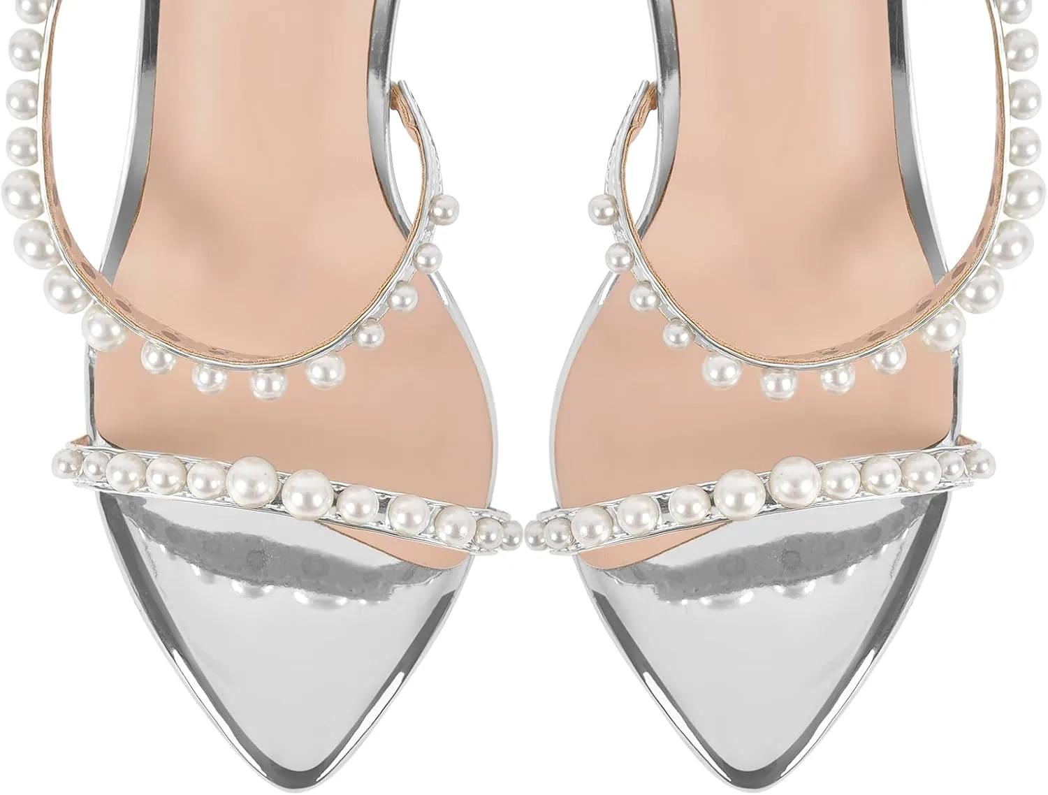 Pearls Stiletto High Heels Pointed Toe Heeled Sandals Strappy Heels Women Sexy Sandals Dressy Shoes
