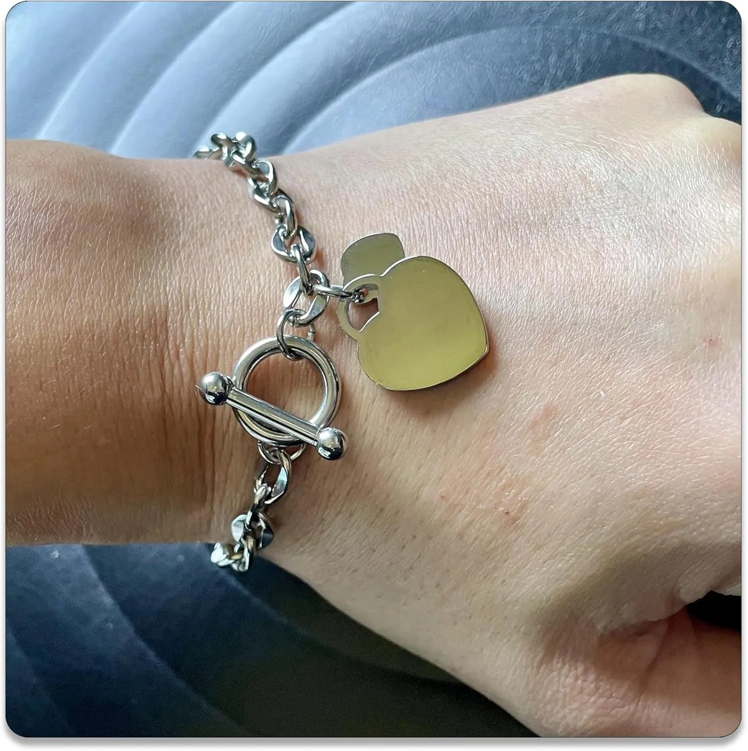PEAS Fashion Jewelry Bracelet Stainless Steel Heart Link Chain Bracelet