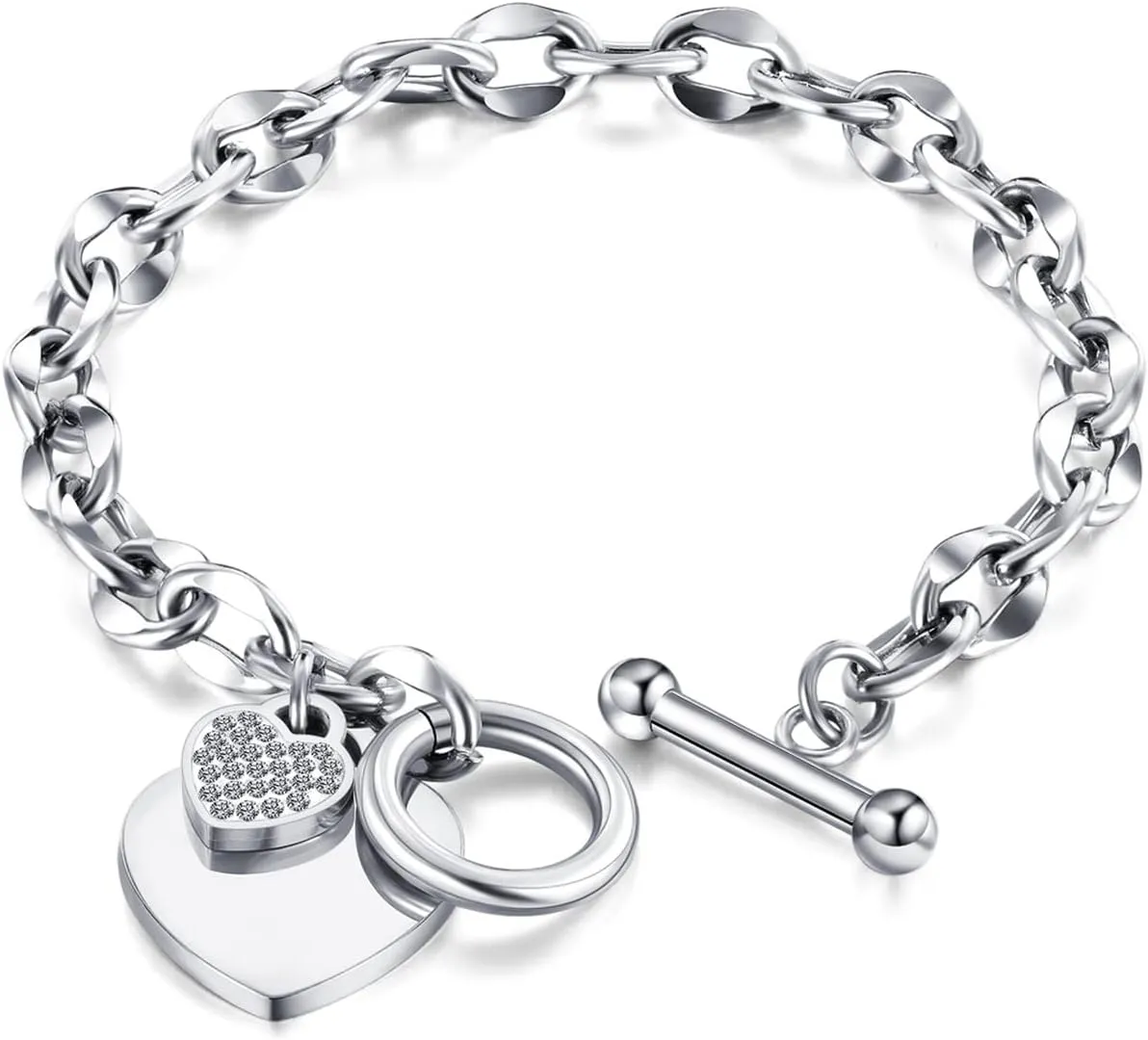 PEAS Fashion Jewelry Bracelet Stainless Steel Heart Link Chain Bracelet
