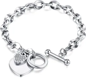 PEAS Fashion Jewelry Bracelet Stainless Steel Heart Link Chain Bracelet