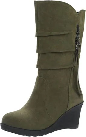 peqiut Knee High Boots Women Casual Wedge Heel Side Zipper Cowboy Boots for Women Solid Color Fashion Womens Boots