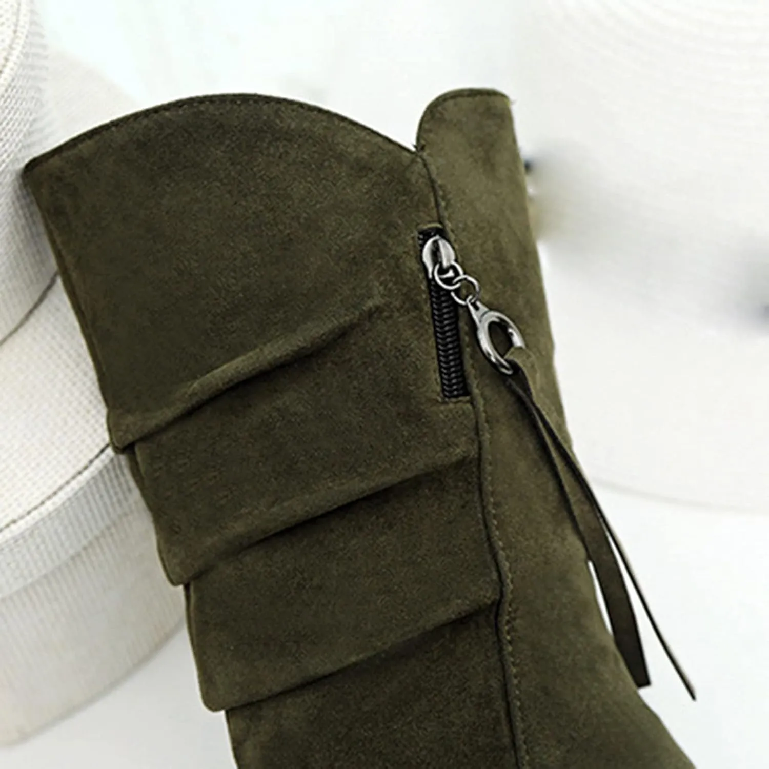 peqiut Knee High Boots Women Casual Wedge Heel Side Zipper Cowboy Boots for Women Solid Color Fashion Womens Boots