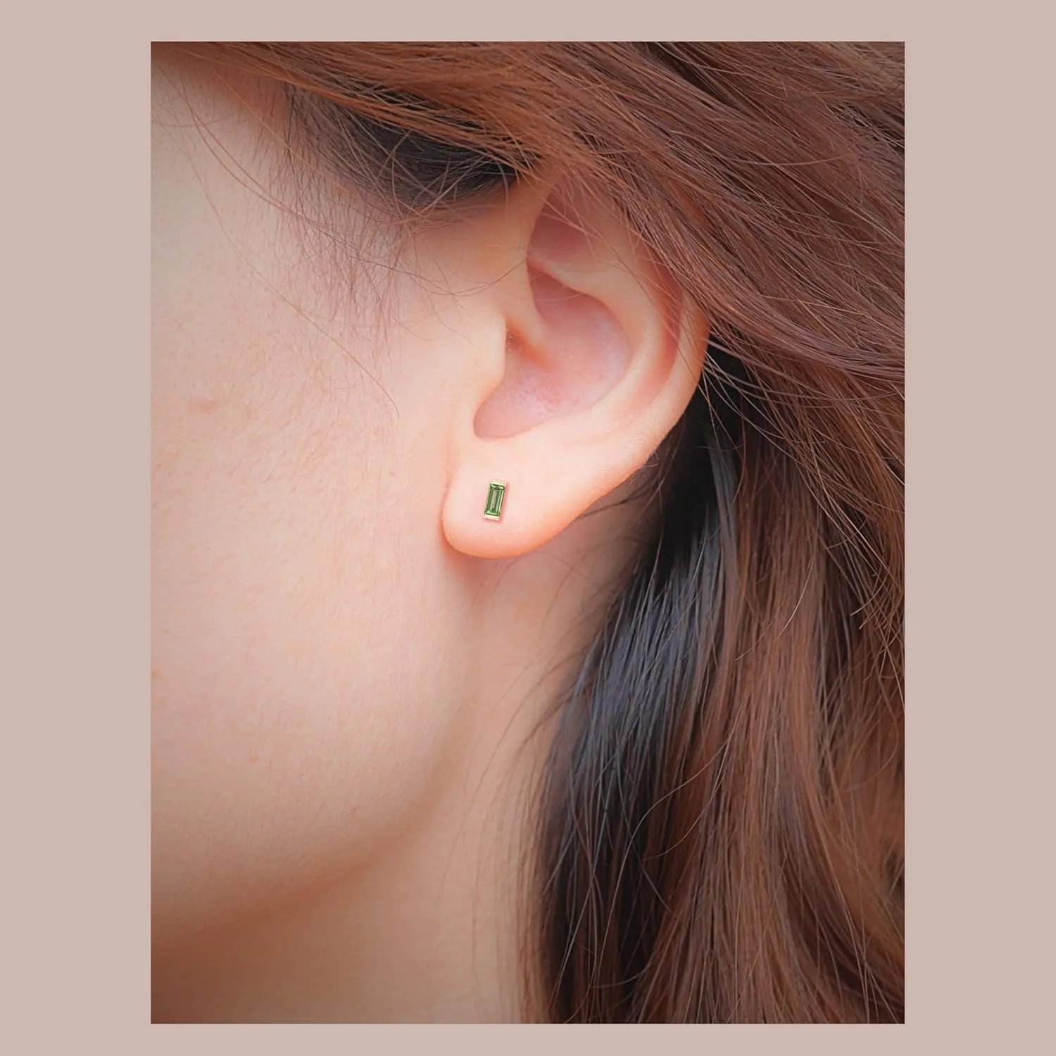 Peridot Stud Earrings for Women, Rectangle Stud Earrings - Hypoallergenic 18K Gold Stud Earrings, Genuine 925 Sterling Silver - August Birthstone Mothers Day Gifts (6.5mm Rectangle)