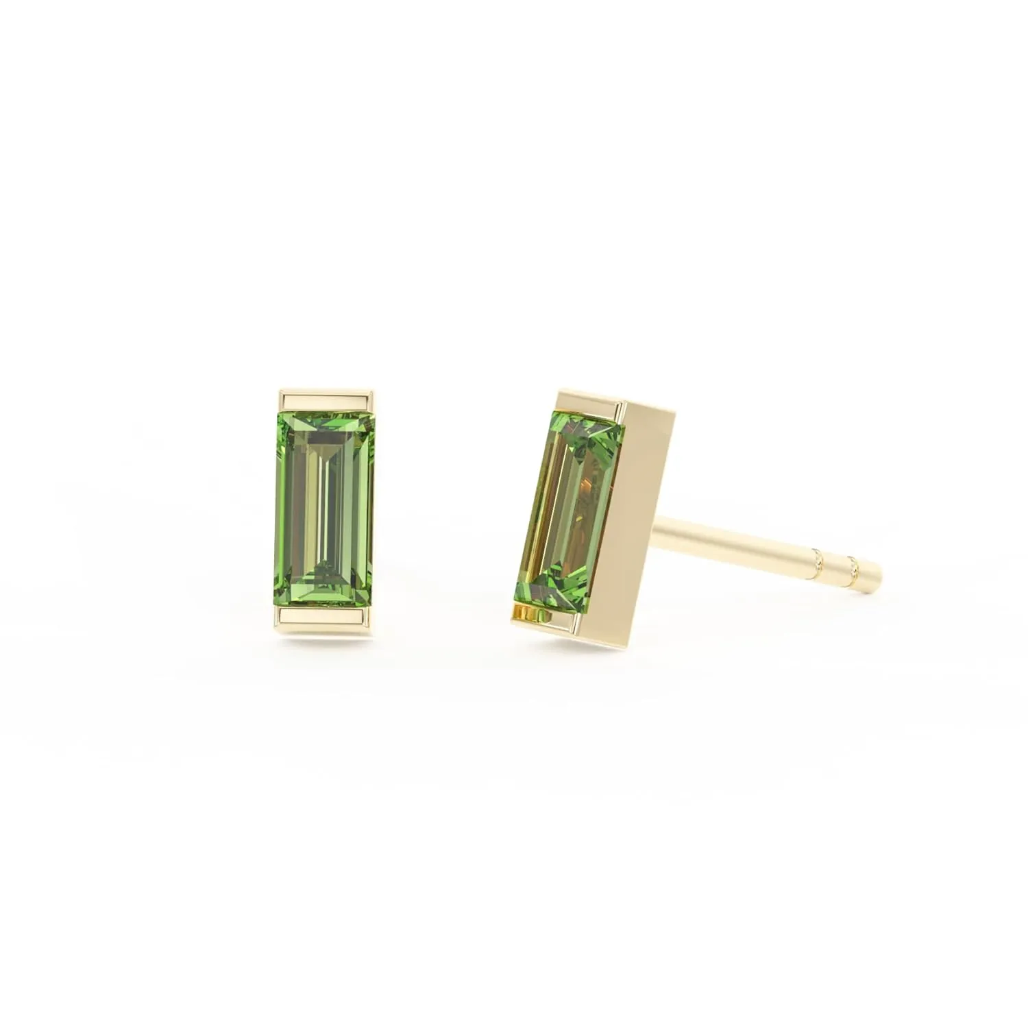Peridot Stud Earrings for Women, Rectangle Stud Earrings - Hypoallergenic 18K Gold Stud Earrings, Genuine 925 Sterling Silver - August Birthstone Mothers Day Gifts (6.5mm Rectangle)