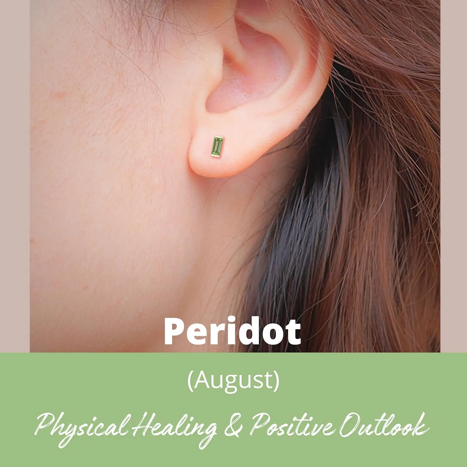 Peridot Stud Earrings for Women, Rectangle Stud Earrings - Hypoallergenic 18K Gold Stud Earrings, Genuine 925 Sterling Silver - August Birthstone Mothers Day Gifts (6.5mm Rectangle)