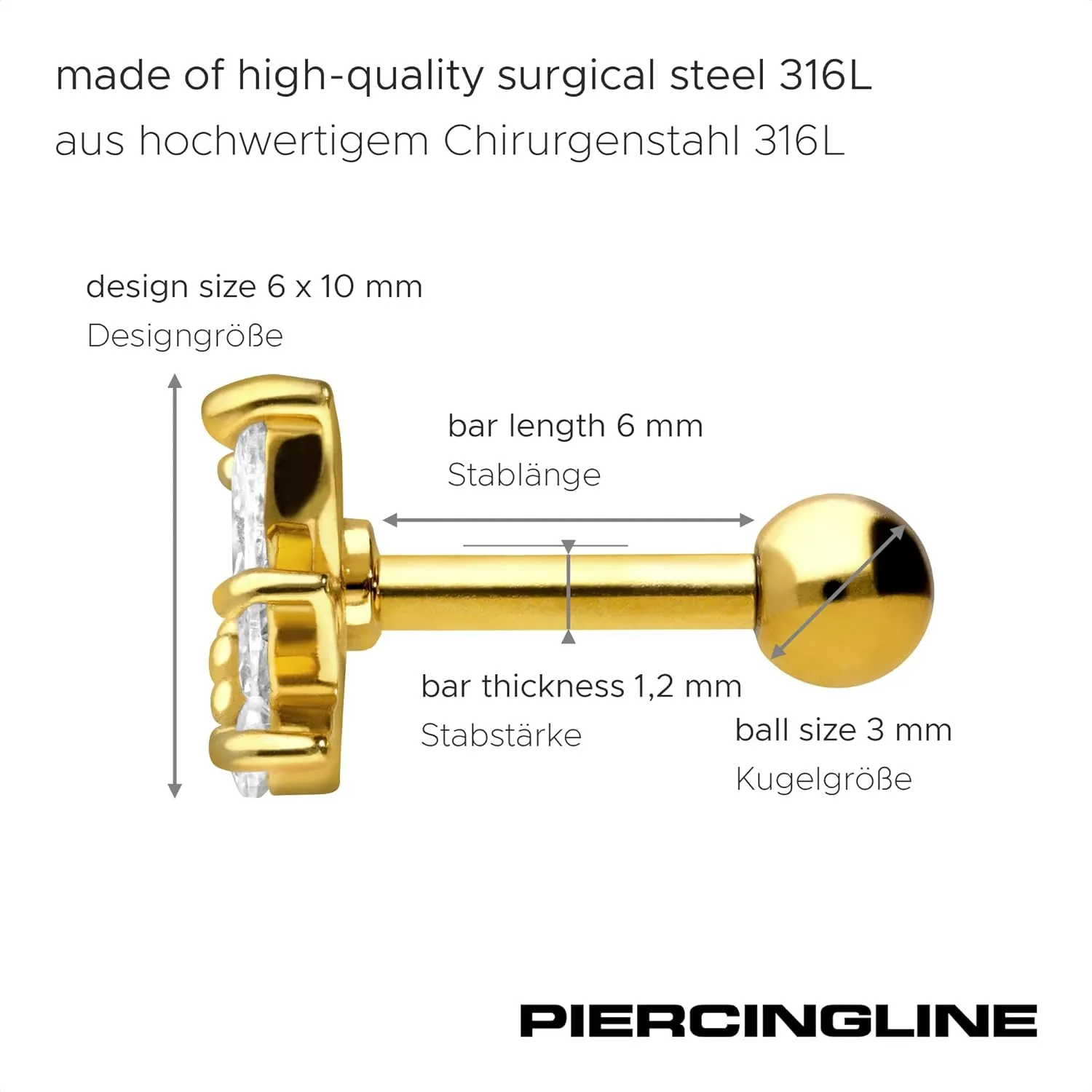 PIERCINGLINE 16 G Surgical steel 316L Helix piercing jewelry | LOTUS BLOSSOM   CRYSTALS | ear piercing jewelry Tragus Cartilage Stud earring