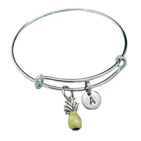 Pineapple bangle, pineapple charm bracelet, expandable bangle, charm bangle, personalized bracelet, initial bracelet, monogram, fruit charm