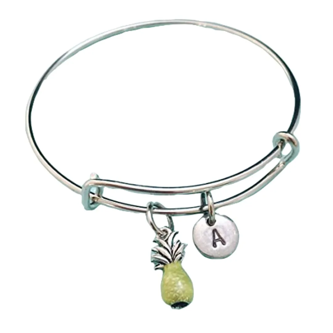 Pineapple bangle, pineapple charm bracelet, expandable bangle, charm bangle, personalized bracelet, initial bracelet, monogram, fruit charm