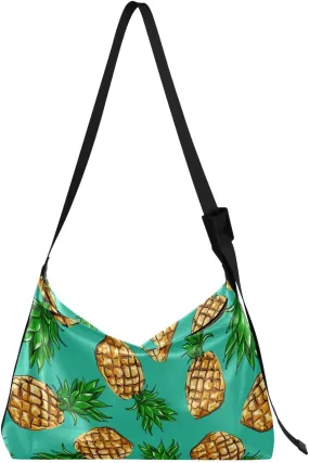 Pineapple Tropical Hobo Crossbody Bags for Women Leather Large Shoulder Bag Cross Body Fashion Trendy Womens Tote Bags Handbag for Travel Shopping
