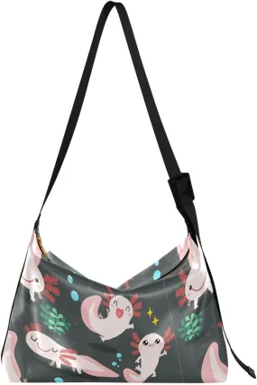 Pink Axolotl Hobo Crossbody Bags for Women Leather Large Shoulder Bag Cross Body Trendy Womens Tote Bags Handbag for Travel Shopping