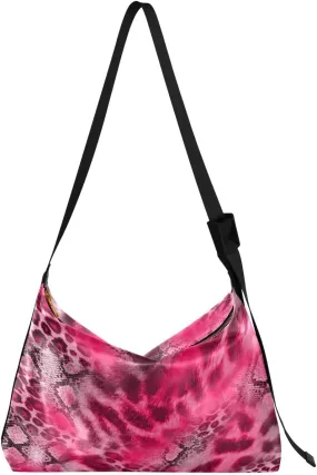 Pink Leopard Hobo Crossbody Bags for Women Leather Large Shoulder Bag Cross Body Trendy Womens Tote Bags Handbag for Travel Shopping