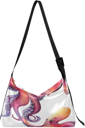 Pink Octopuses Hobo Crossbody Bags for Women Leather Large Shoulder Bag Cross Body Trendy Womens Tote Bags Handbag for Travel Shopping