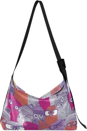 Pink Owls Hobo Crossbody Bags for Women Leather Large Shoulder Bag Cross Body Trendy Womens Tote Bags Handbag for Travel Shopping