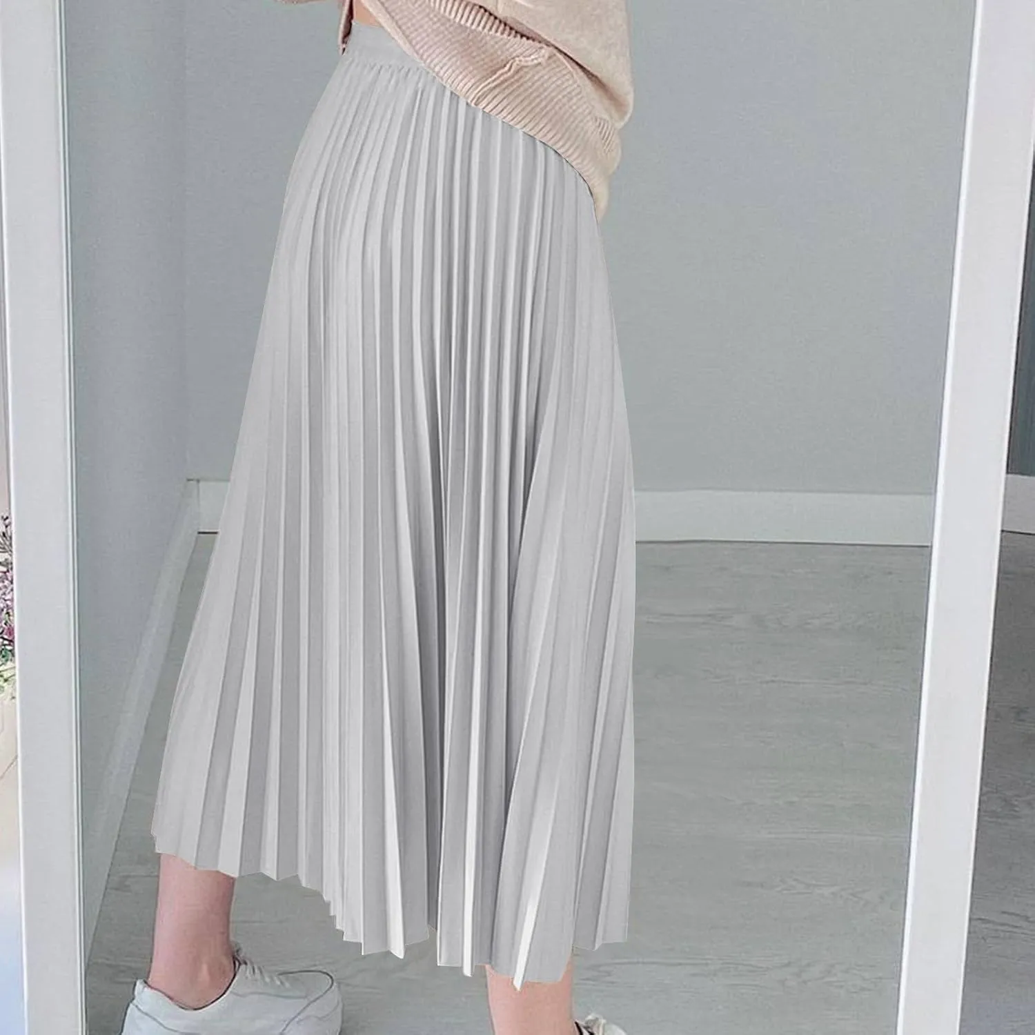 Pleated Midi Skirt Fall Winter High Waist Swing Skirts Elegant Solid Color Half Skirt Flowy a Line Ruffle Skirts