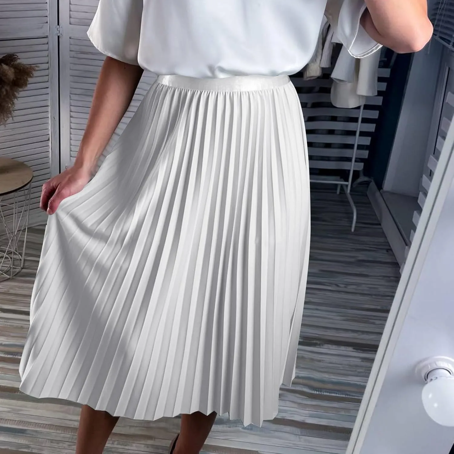 Pleated Midi Skirt Fall Winter High Waist Swing Skirts Elegant Solid Color Half Skirt Flowy a Line Ruffle Skirts