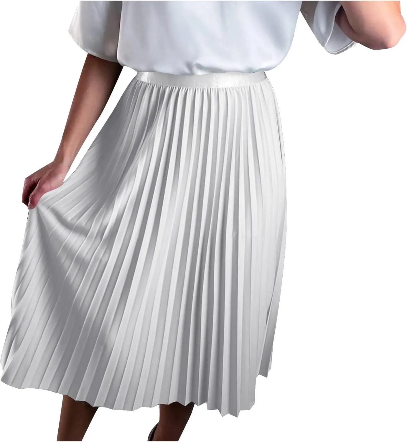 Pleated Midi Skirt Fall Winter High Waist Swing Skirts Elegant Solid Color Half Skirt Flowy a Line Ruffle Skirts