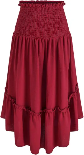 Pleated Skirts for Women Elegant High Waist a Line Skirt Fall Winter Casual Loose Fit Midi Skirt Trendy Long Skirt