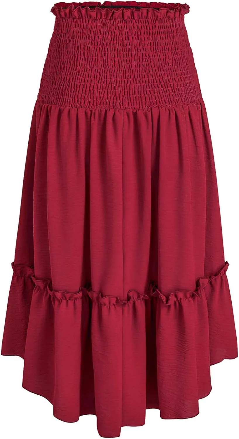 Pleated Skirts for Women Elegant High Waist a Line Skirt Fall Winter Casual Loose Fit Midi Skirt Trendy Long Skirt