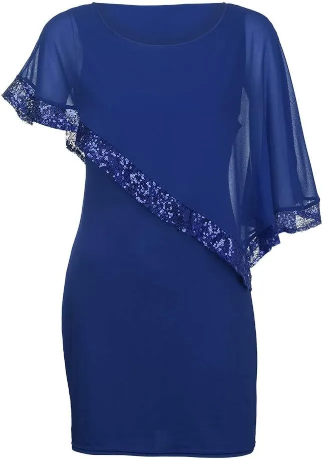Plus Size Cape Dresses for Women with Metallic Trim Chiffon Overlay Bodycon Pencil Dress Wedding Cocktail Party Dress