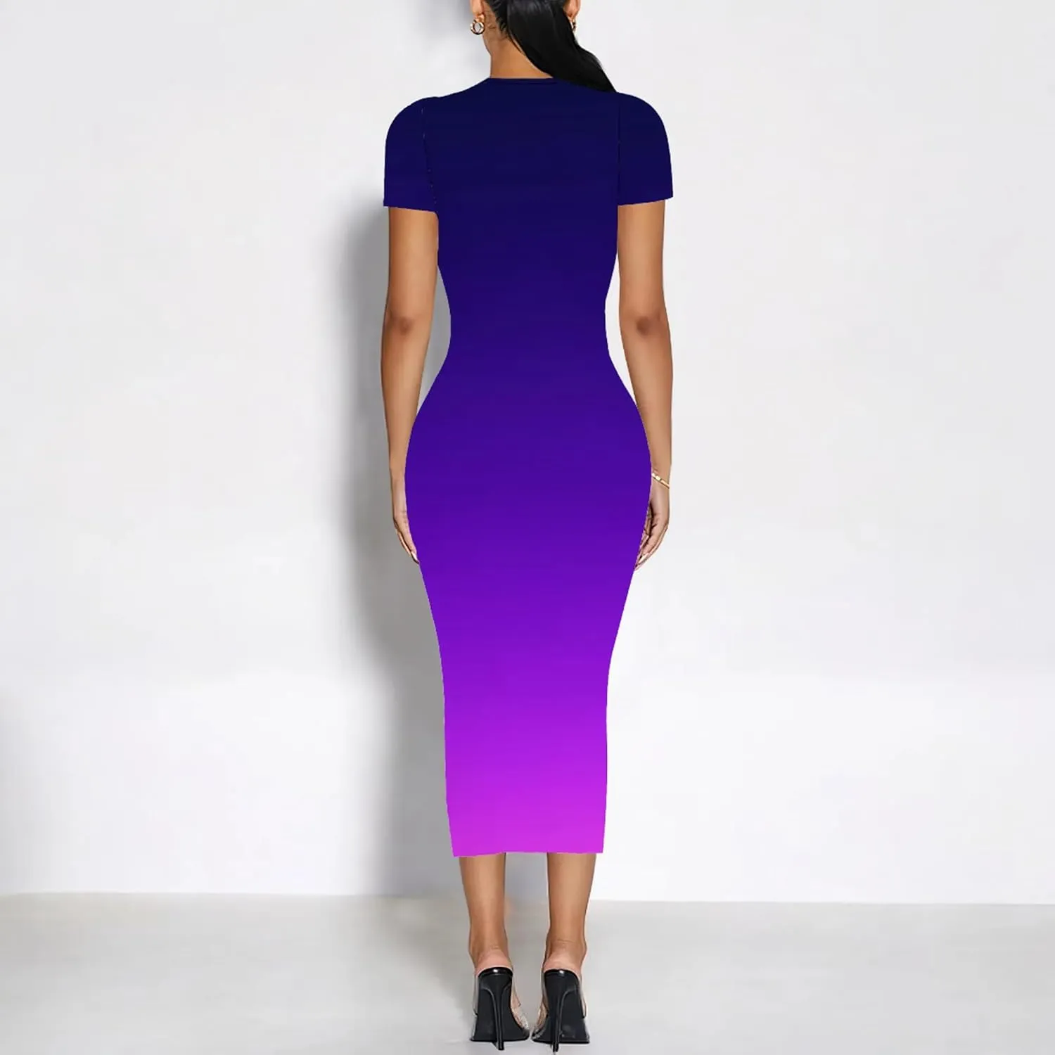 Plus Size Dress for Women Summer Casual Short Sleeve Midi Club Party Fitted Tight Dresses Basic Pencil Midi Bodycon Dress