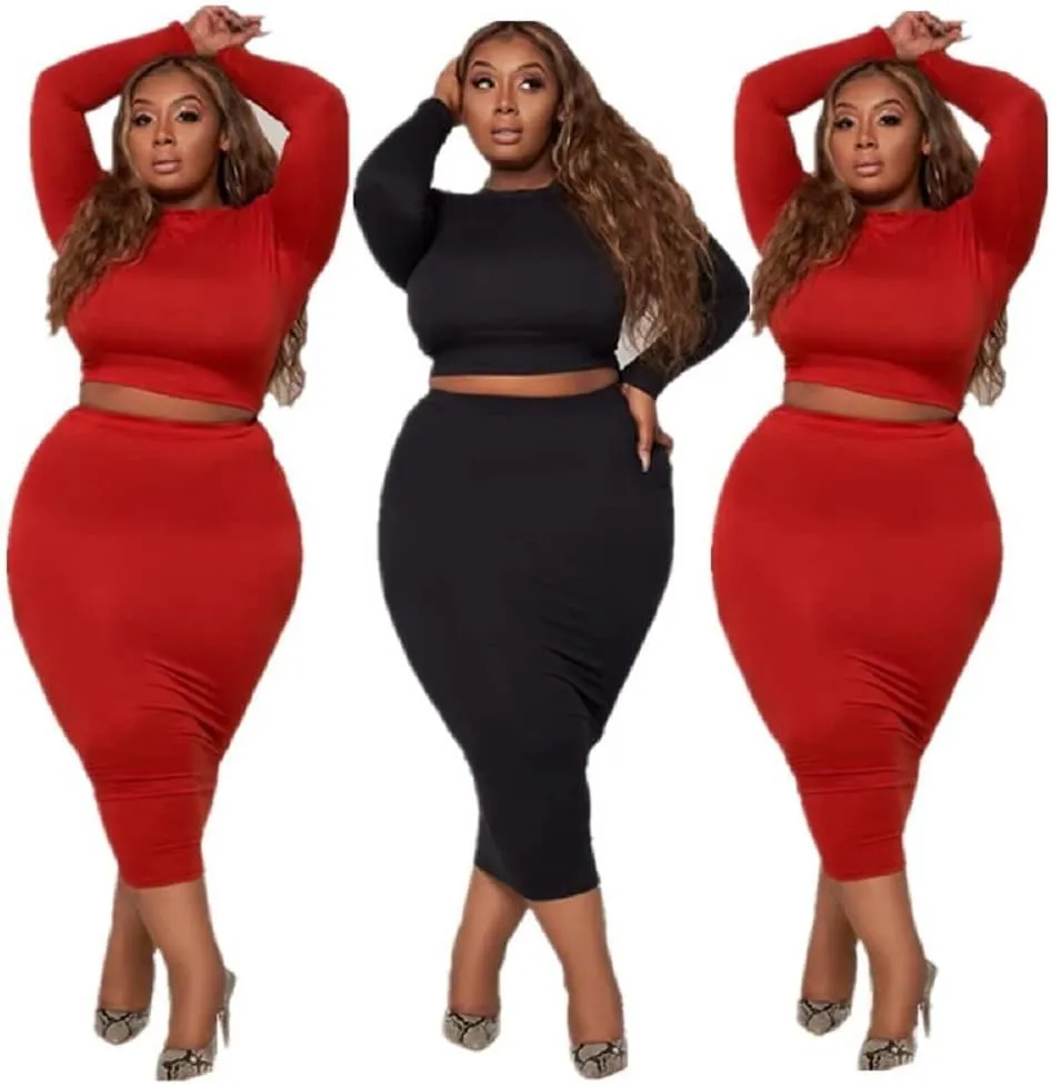Plus Size Women 2 Piece Outfits Sets Sexy Tracksuit Midi Dress,Sleeveless Tank Top Bodycon Skirts Set Casual Summer