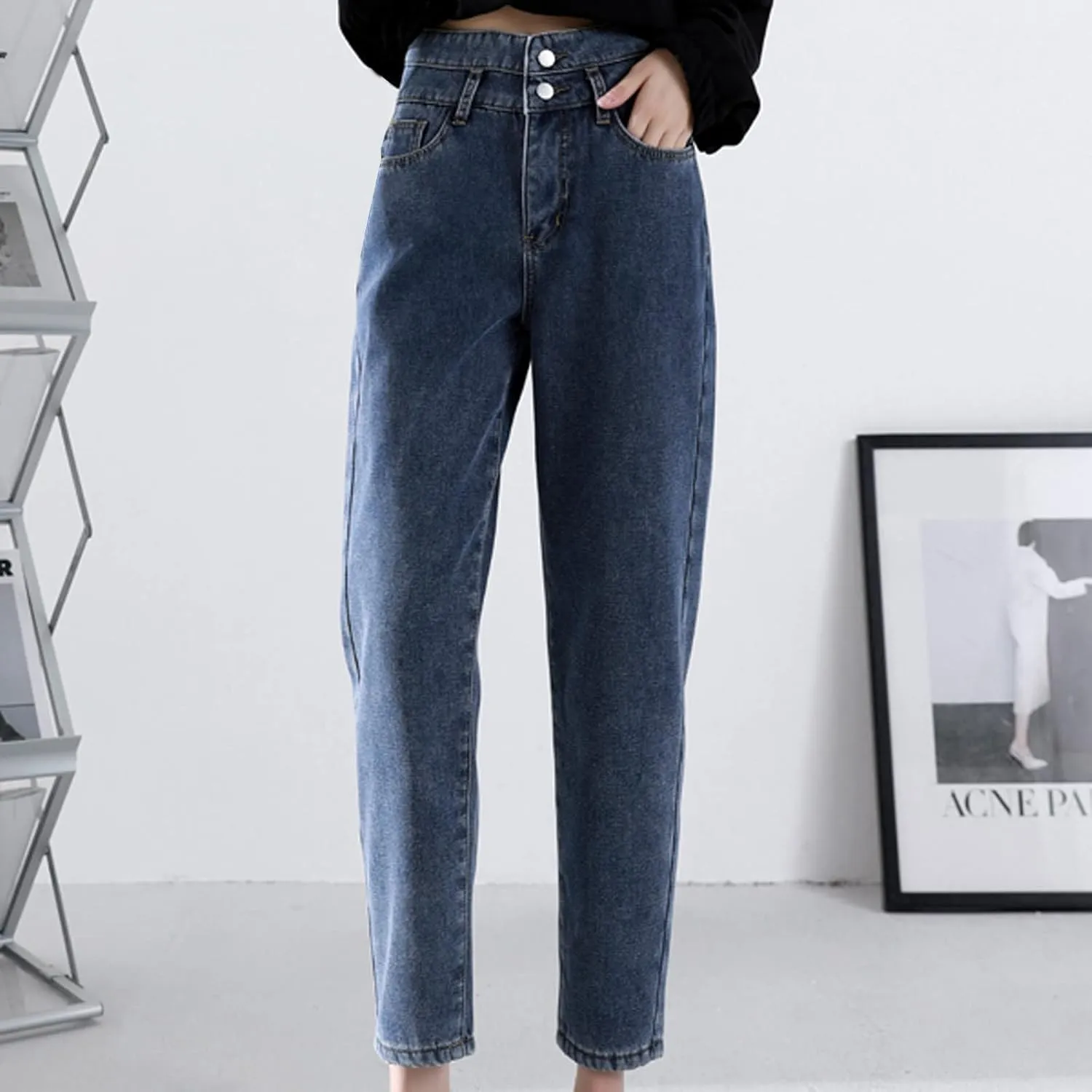 Plush Warm Loose Thickened Jeans Haren Pants Straight High Waist Women's Women's Jeans Jean Jumpsuits Women Pants