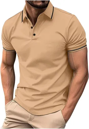 Polo Shirts for Men Summer Slim Fit Short Sleeve T-shirt Business Casual Button Up Top Dressy Solid Lapel Tee Blouse