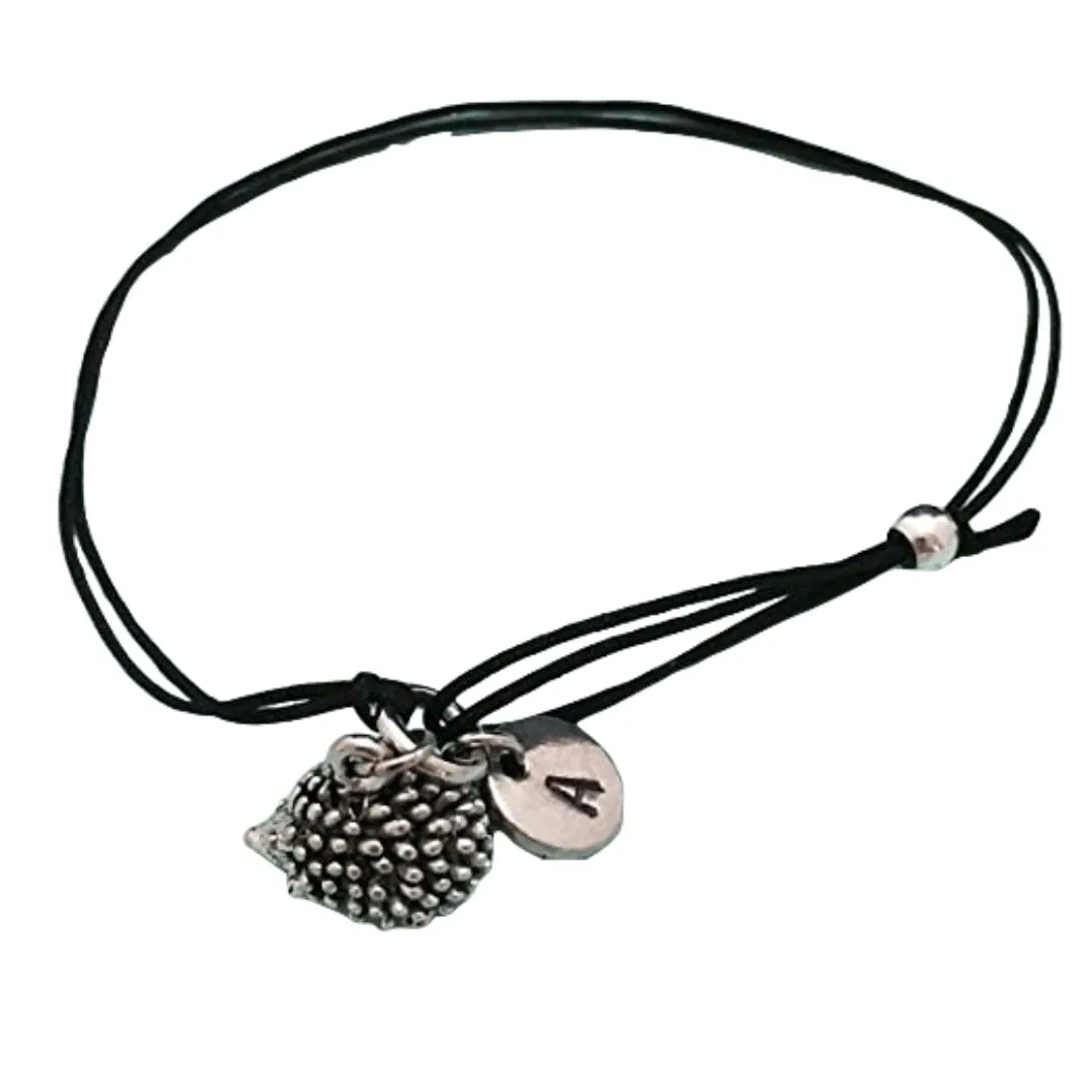 Porcupine cord bracelet, porcupine charm bracelet, adjustable bracelet, charm bracelet, personalized bracelet, initial bracelet, monogram