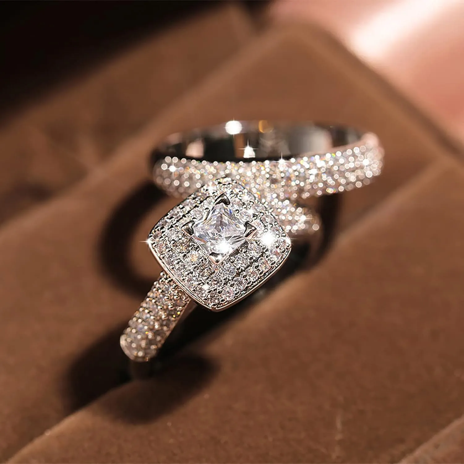 Princess Cut Cubic Zirconia CZ Anniversary Ring Set for Women Silver Solitaire Elegant Wedding Engagement Rings