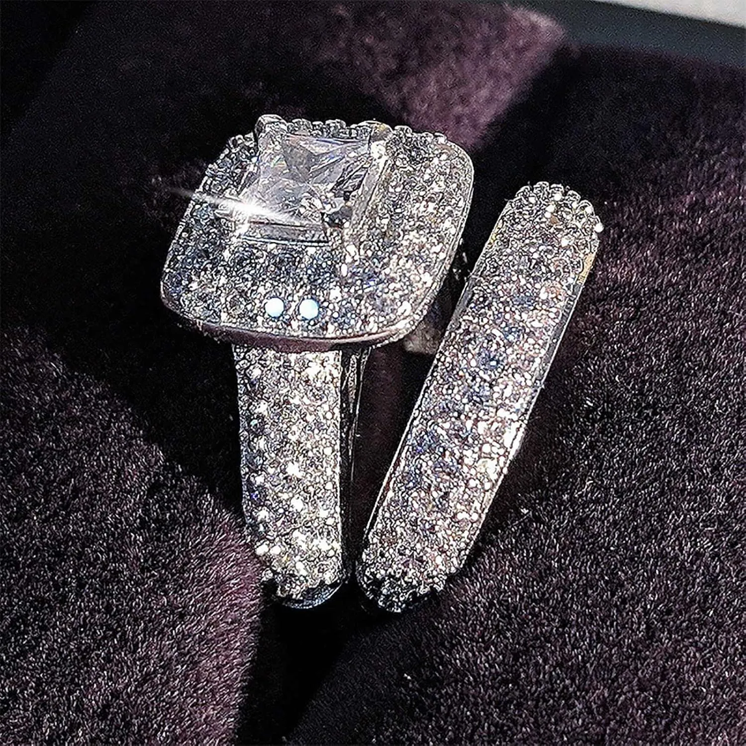 Princess Cut Cubic Zirconia CZ Anniversary Ring Set for Women Silver Solitaire Elegant Wedding Engagement Rings